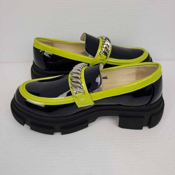 Womens Zaynsia Platform Loafers Shoes Black Patent Leather Neon Yellow 6M New - Picture 6 of 14